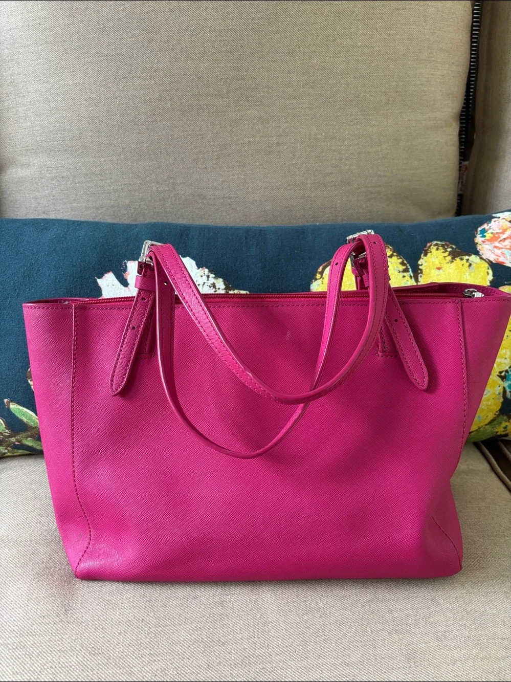 Tory Burch Bright Fuchsia Leather Tote